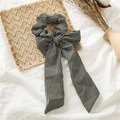Elegante elastico per capelli con fiocco a righe bianche e nere e nastri lunghi - Fiocco Grande Bianco / Nero