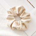 Soft cream velvet scrunchie for women, elegant pleated hair tie for ponytail styling - Off-white