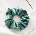 Teal green velvet scrunchie hair tie with soft pleated texture for women ponytail - Light Green