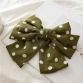 Barrette à cheveux vintage vert foncé avec grand nœud et pois blancs en tissu - Vert à Pois
