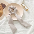 Elegant beige chiffon ponytail scrunchie with long ribbon bow on white fabric - Light Gray Ribbed