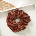 Pleated satin scrunchie in bronze brown finish for elegant hair styling - Coffee