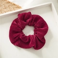 Lustrous wine red pleated satin scrunchie for women hair styling accessories - Burgundy