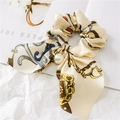Eleganter cremefarbener Seiden-Haargummi mit Vintage-Print und Perlenanhänger - 8# Kette Khaki
