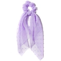 Elegant light purple seersucker scrunchie with long ribbon featuring polka dot pattern - Purple