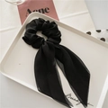Elegant black chiffon hair scrunchie with long ribbon streamers for women - Navy Blue