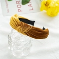 Detail of ginger gold velvet knotted headband with premium soft texture and non-slip inner ring - Yellow