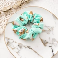 Mint green scrunchie with cartoon corgi pattern made of soft chiffon fabric - Corgi Green