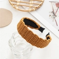 Retro handmade knitted headband in warm caramel brown with thick wave crochet texture - Tan