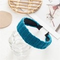 Chic knit headband in peacock blue color with woven texture for autumn and winter season - Blue