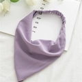 Detailed close-up of light purple chiffon headscarf headband with elastic strap - Soft Purple