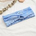 Blue paisley knotted elastic headband with soft stretch fabric for women - Light Blue Wide Paisley