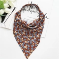 Floral print elastic triangle headscarf in brick red with blue rose patterns - Coffee Rose Bandana