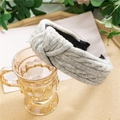 Light gray knotted knitted headband for women made of soft wool with textured braid design - Knitted Light Gray