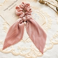Elastico per capelli in raso rosa antico con nastri a pieghe e perla - Nastro Plissettato Caffè