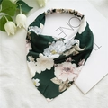 Foulard en satin à fleurs vert foncé avec bande élastique pour coiffure quotidienne - Vert