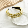 Cerchietto in tessuto vichy giallo e bianco con ricamo inglese e nodo superiore - Gingham Traforato Giallo
