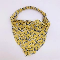 Floral triangle headscarf in yellow and navy print with elastic band for women - Headscarf / Yellow