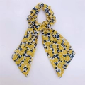 Floral print scrunchie with yellow fabric bow and long ribbons for women hair styling - Bow Scrunchie / Yellow