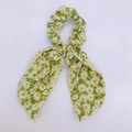 Green scrunchie with daisy floral print and large decorative bow for women - Bow Scrunchie / Green