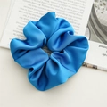 Elegant blue satin oversized scrunchie with soft pleats and glossy finish hair tie - Satin Blue