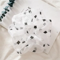 White organza oversized scrunchie with black diamond pattern and elastic hair tie - White Square