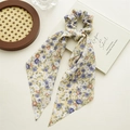 Detailed view of floral scrunchie with long ribbons on a white background decor - Light Yellow Floral