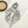 Light blue floral chiffon scrunchie with long ribbon scarf and vintage patterns - Blue Floral