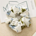 Floral chiffon scrunchie with blue and green flowers on off-white fabric - Floral (FQ2824) / Type B Off-White Leather