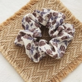 Floral scrunchie with dark purple roses on off-white fabric for women ponytail styling - Purple And White Rose