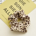 Dettaglio dell'elastico scrunchie in tessuto floreale beige con pieghe e trama vintage - Bianco Sporco Con Fantasia Floreale Caffè (A3)