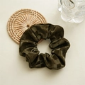 Dark green faux leather checkerboard scrunchie with a vintage aesthetic design - Olive Green