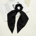 Elegante zwarte polyester scrunchie met lange linten en een fijne geribbelde textuur - Zwart Lint