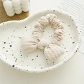 Beige ribbed knit bow scrunchie with cable knit texture for elegant women hairstyles - Off-white