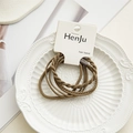 Set of 5 durable brown elastic hair bands with twisted texture on a white display card - Dark Coffee Combination