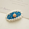 Handmade crochet BB hair clip with orange and cherry embroidery in navy blue and cream - Blue Cupcake