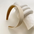 Elegant cream fabric wide headband with minimalist texture and dark velvet lining - White