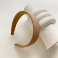 Elegant wide khaki fabric headband with non-slip velvet lining for women hair styling - Light Coffee