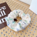 Sweet double-layer mesh scrunchie with blue and green polka dots in beige fabric - Green