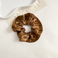 Elegant bronze satin scrunchie with ruffled edges and high elasticity hair band - Wood Ear Edge Satin Brown