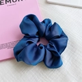 Elegant deep blue satin scrunchie with a glossy silk texture and pleated design - Sapphire Blue