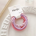 Five-piece candy-colored hair tie set featuring pink and purple high-elastic woven bands - Braided Ribbed Style / Pink Purple