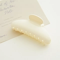 Elegant cream white large hair claw clip for thick hair in smooth matte finish - White