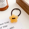 Sweet yellow resin flower hair tie for women with high elasticity dark brown round cord - Yellow Flower