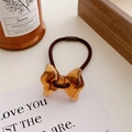 Sweet amber resin bow hair tie with brown elastic rope for women in minimalist style - Coffee Brown Bow