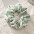Detail shot of light green floral chiffon scrunchie with soft ruffled texture - Small Flower Green