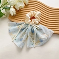 Haargummi mit Blumenmuster-Chiffonschleife und hellblauer Stickerei für Damen - Besticktes blaues Band