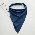 Dark blue knitted cotton triangle headscarf with elastic strap for women's hair styling - Blue