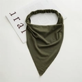Bohemian deep olive green cotton knit bandana headband with pleated elastic back design - Dark Green