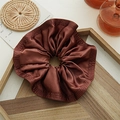 Elegant reddish-brown satin scrunchie with layered pleats and a soft metallic sheen - Red Brown